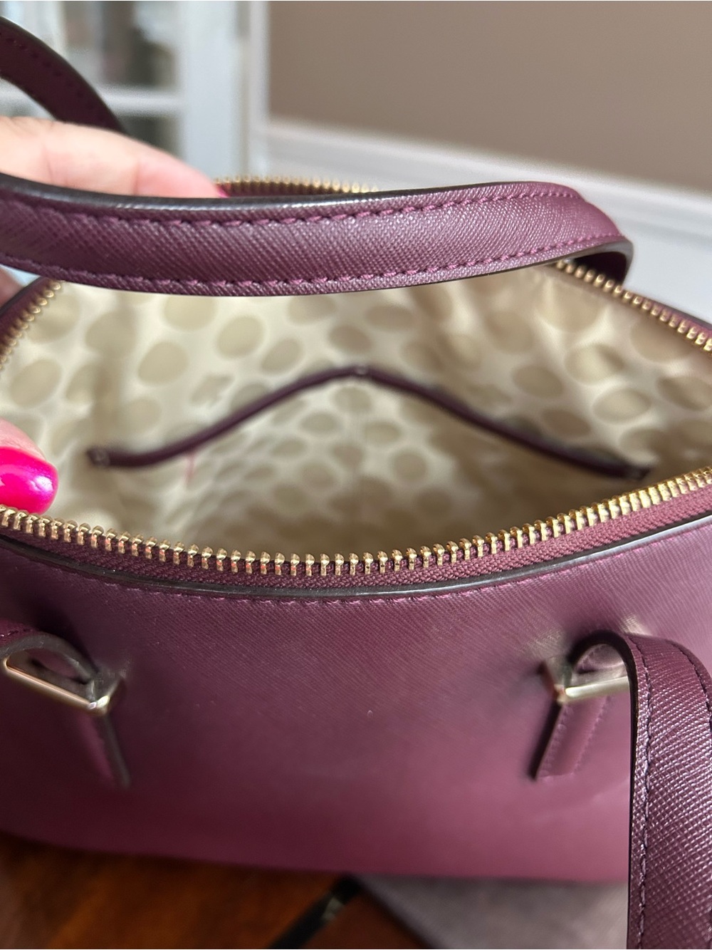 Kate Spade cedar Street Maise Mulledwine (588) Dome Satchel with Gold Hardware. - Picture 7 of 12